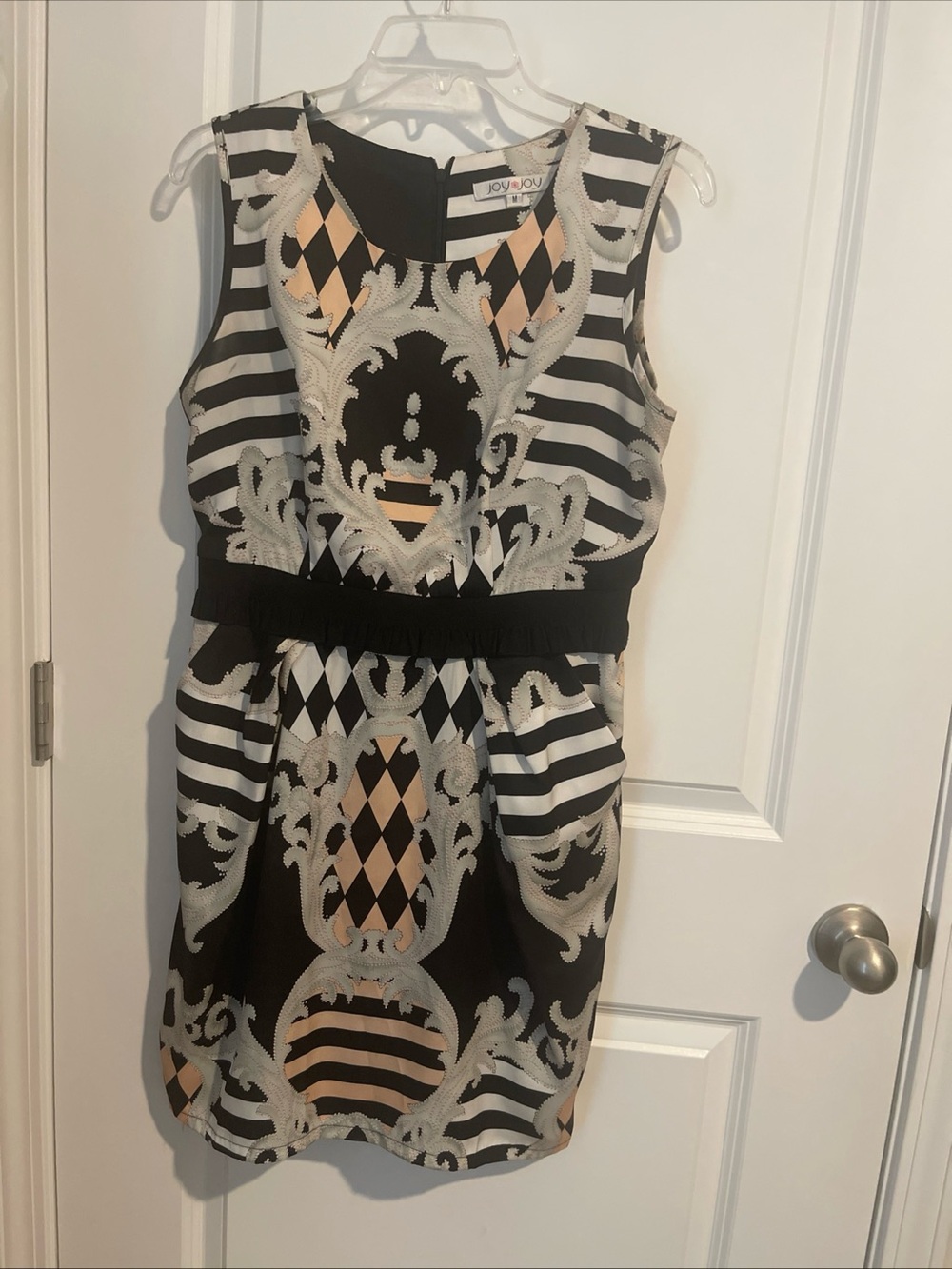 Joy Joy Black, Cream and Peach Patterned Sleeveless Mini Dress